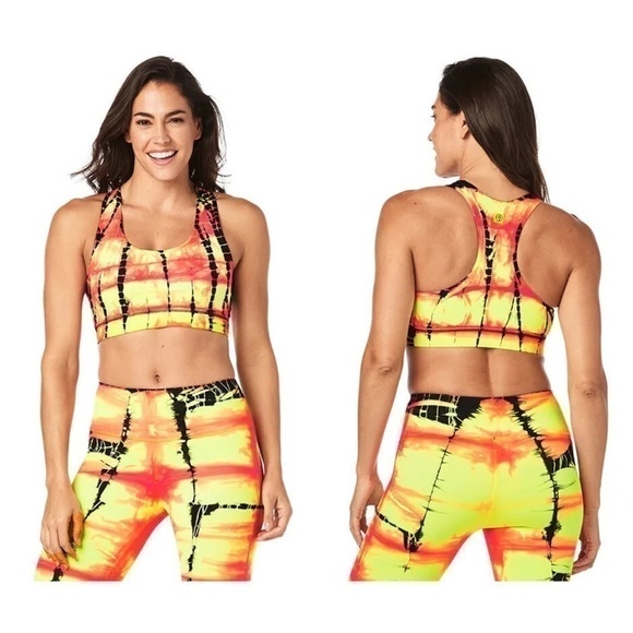 Zumba Tie Dye For Zumba Capri Leggings & Sport Bra Set Medium - Oh Orange NWT - Picture 4 of 16
